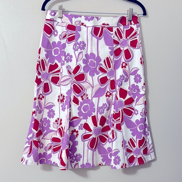 Etcetera Women’s Pleated A-Line Cotton Skirt Floral Sz 4 Shabby Chic Preppy - Picture 1 of 7